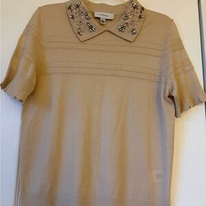 CARVEN Peterpan Taupe Blouse with Embellished Collar in Large size